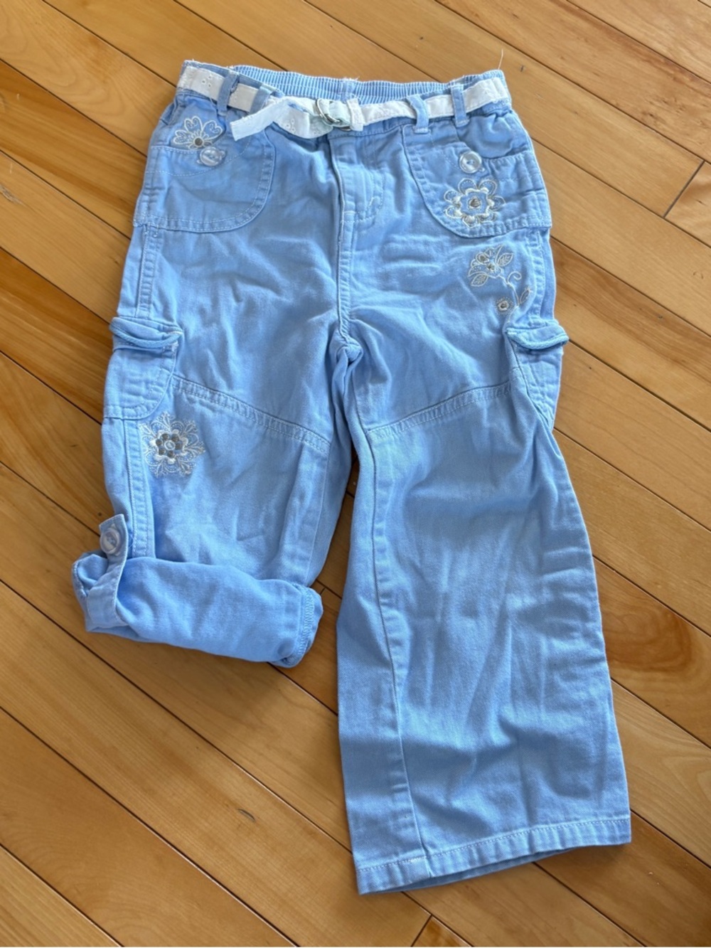 Cherokee Girls Toddler Light Blue Cargo Cotton Pants Size 3T convertible belted